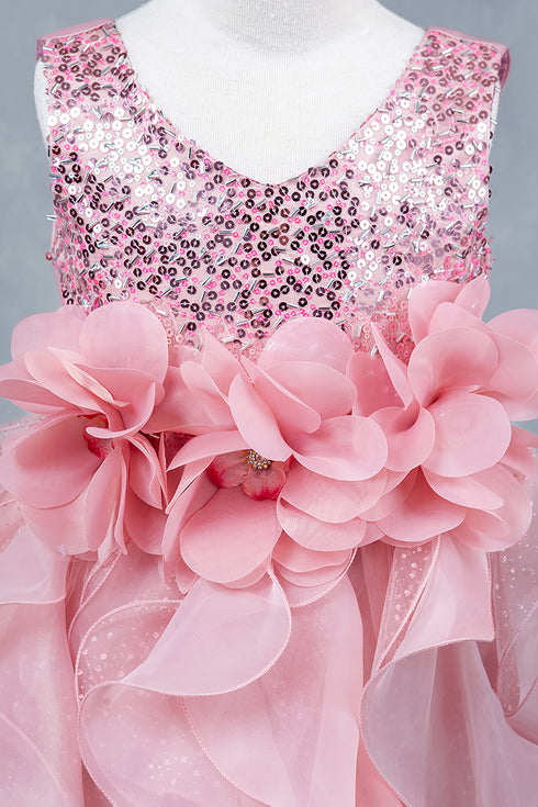 Girls Elegant Sequin & Ruffle Gown 2-14